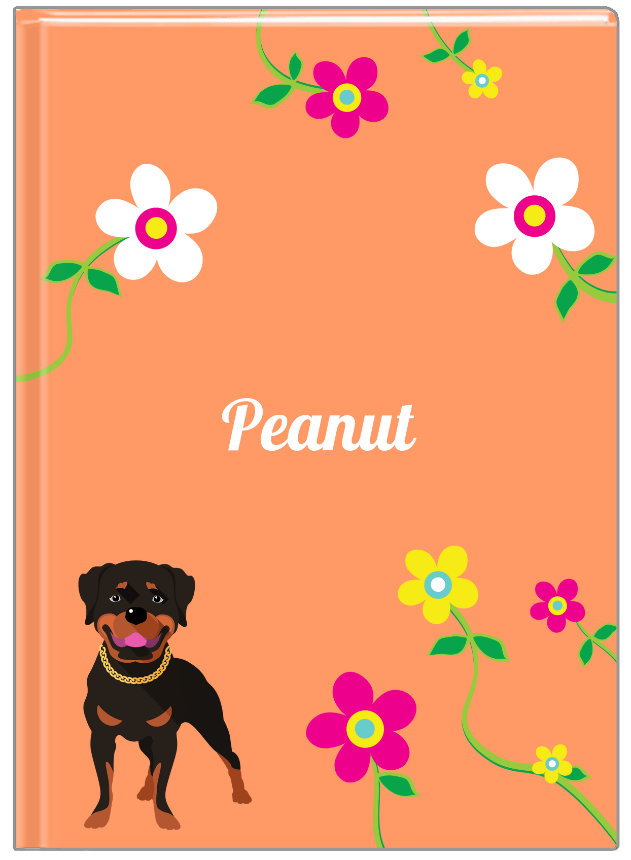 Personalized Dogs Journal XXV - Orange Background - Rottweiler - Front View