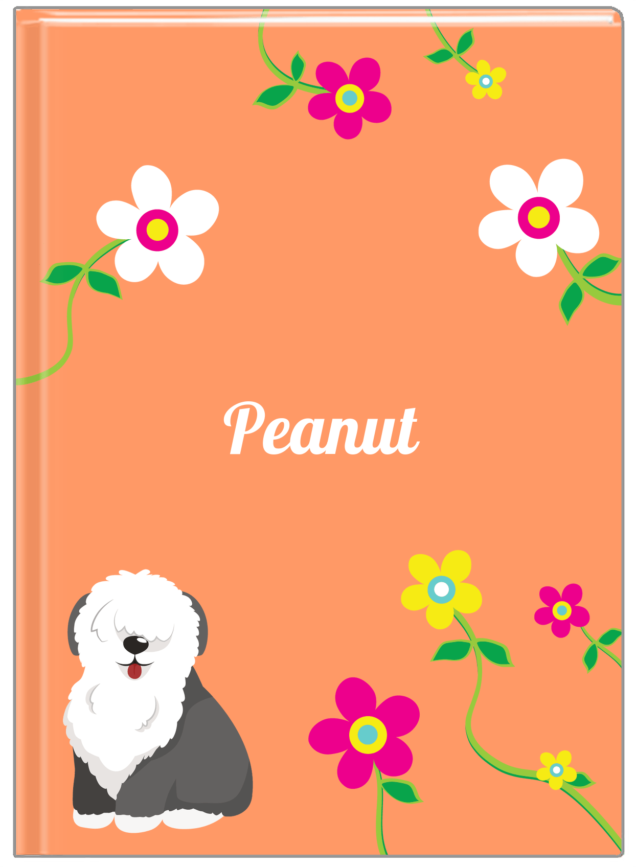 Personalized Dogs Journal XXV - Orange Background - Sheep Dog - Front View