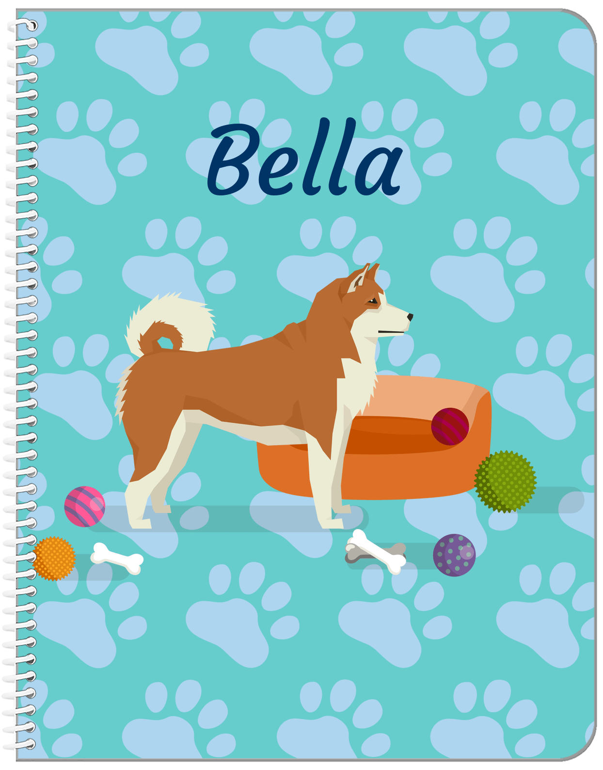 Personalized Dogs Notebook I - Teal Background - Akita Inu - Front View