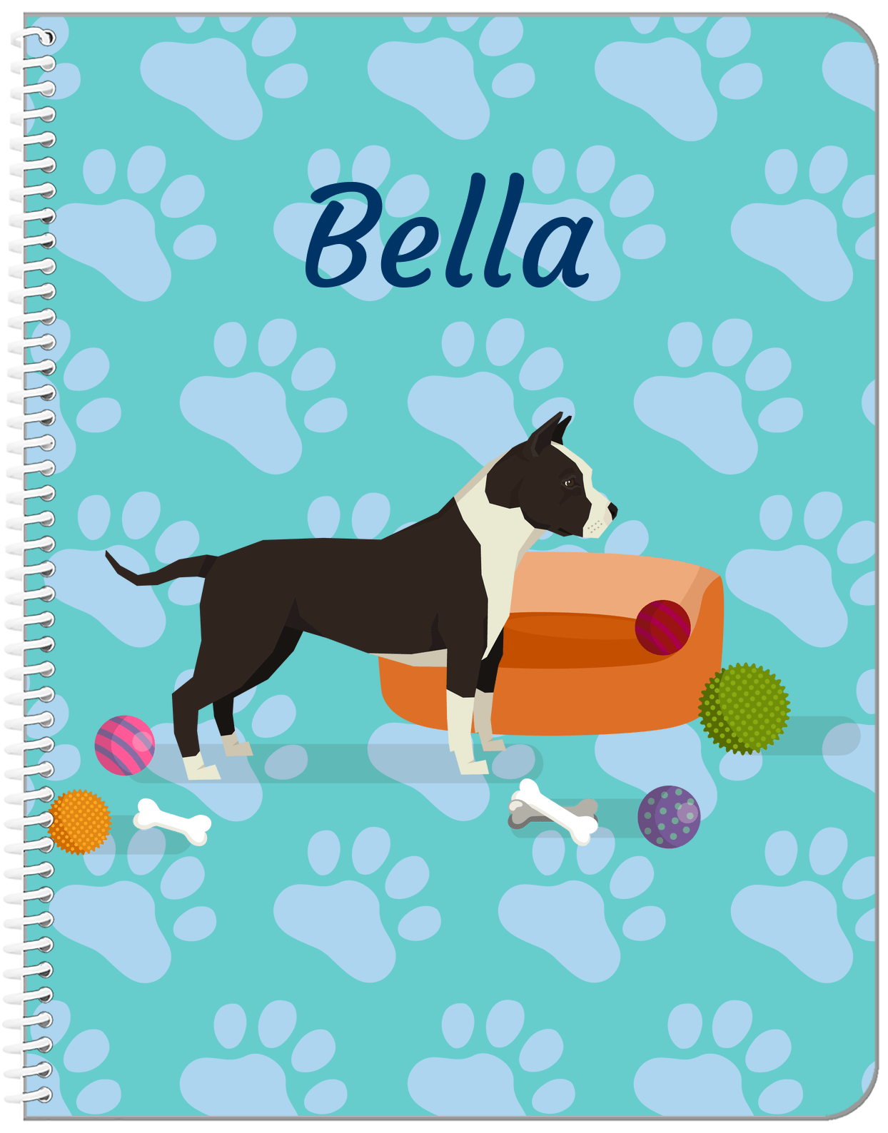 Personalized Dogs Notebook I - Teal Background - American Staffordshire Terrier - Front View