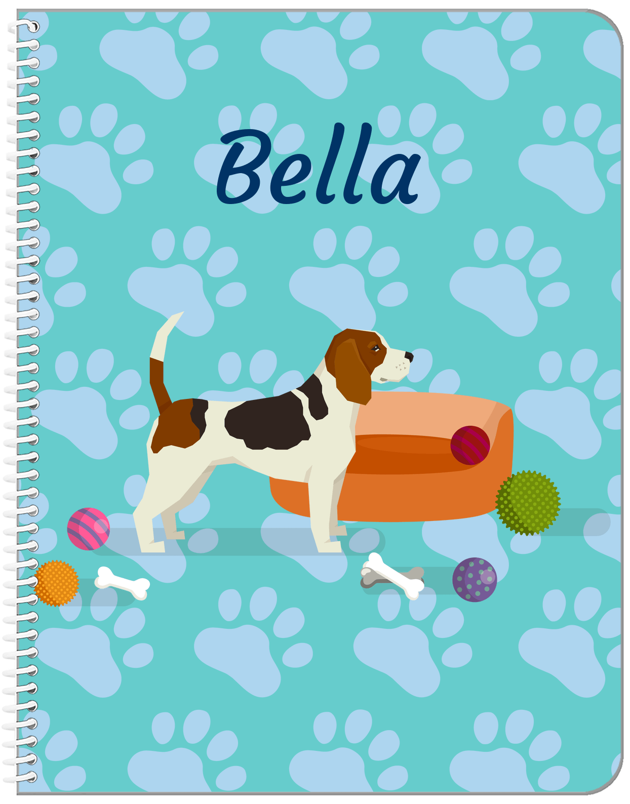 Personalized Dogs Notebook I - Teal Background - Beagle - Front View