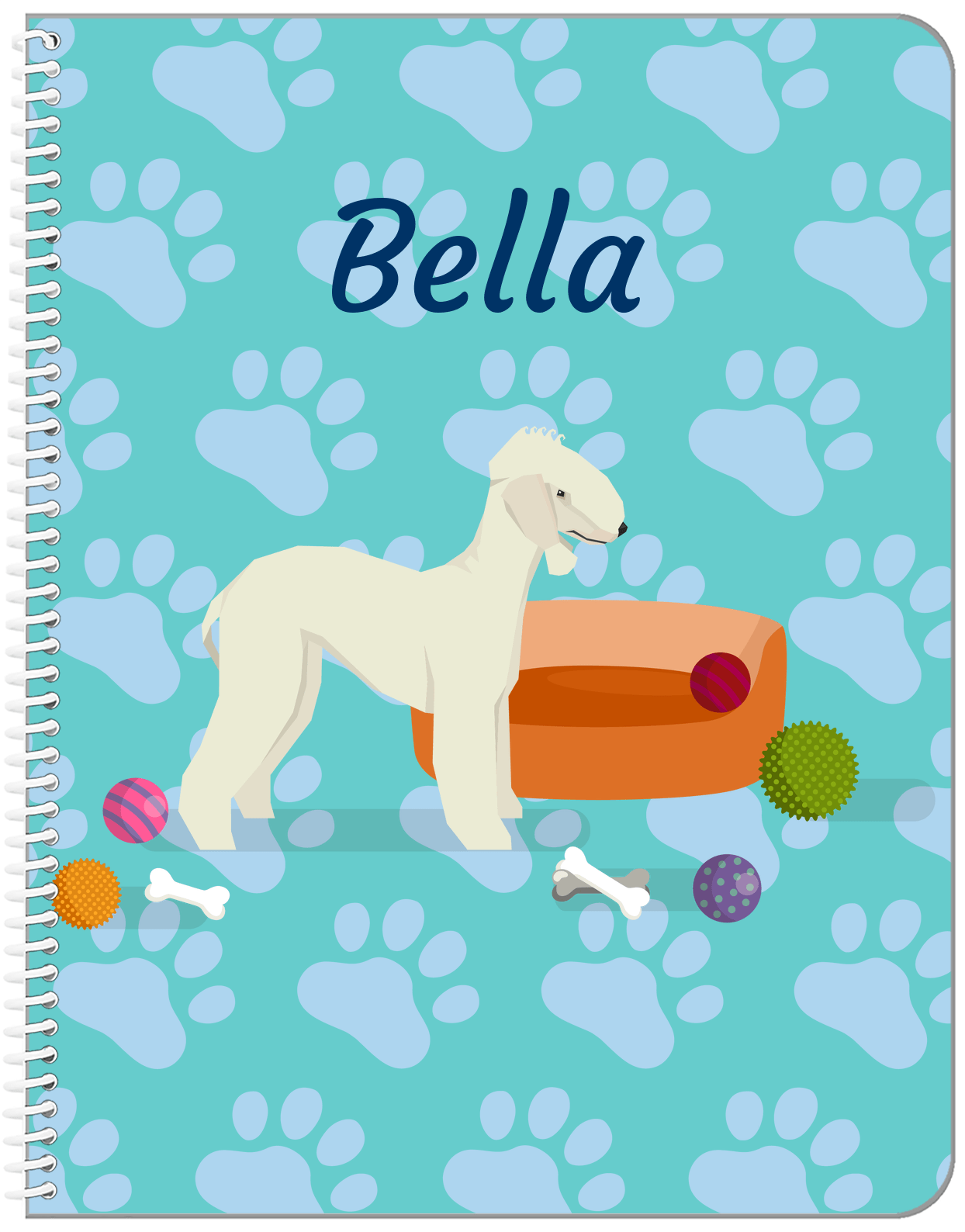 Personalized Dogs Notebook I - Teal Background - Bedlington Terrier - Front View