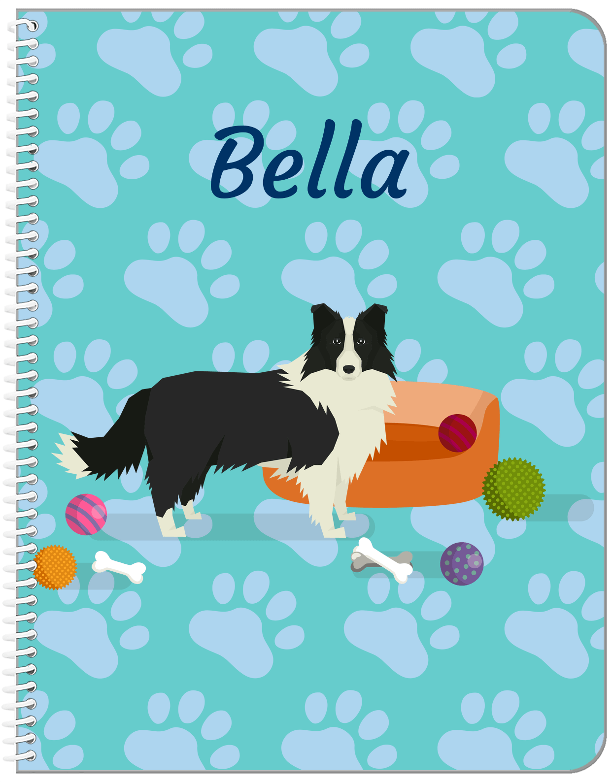 Personalized Dogs Notebook I - Teal Background - Border Collie - Front View