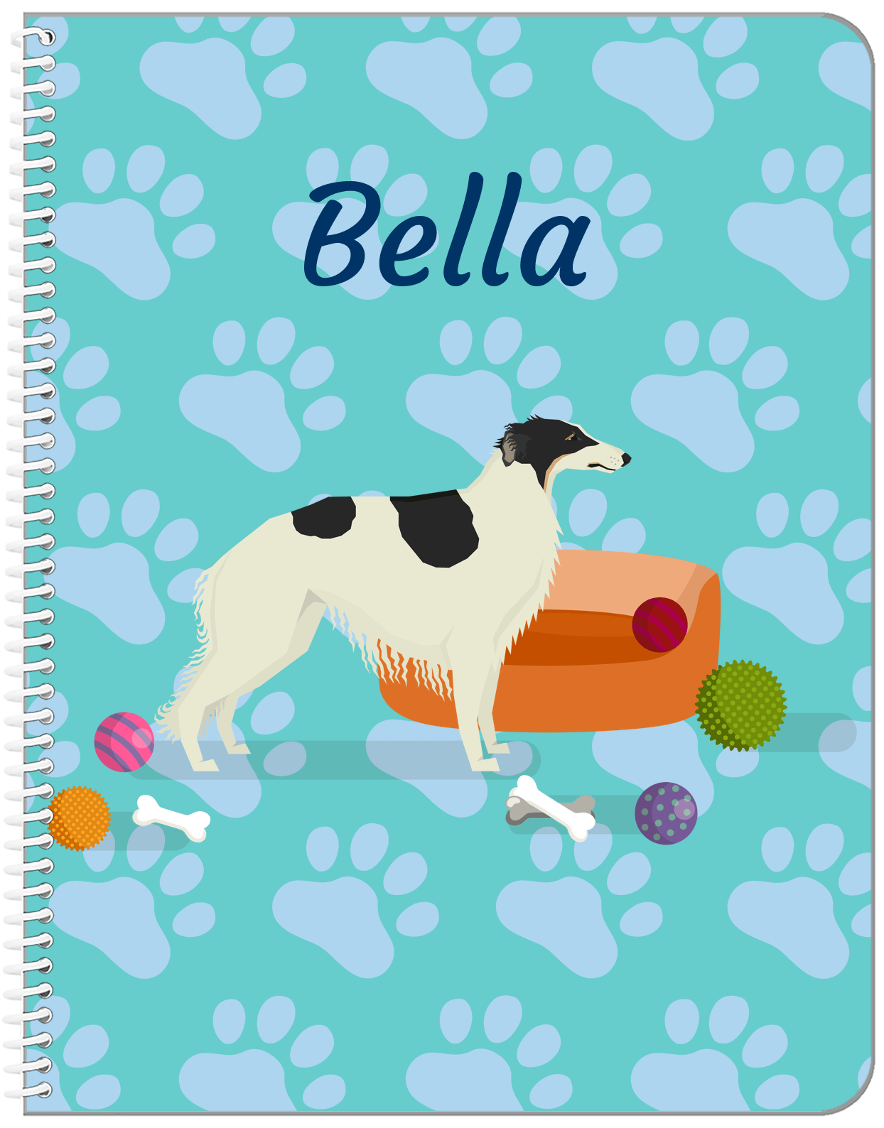 Personalized Dogs Notebook I - Teal Background - Borzoi - Front View