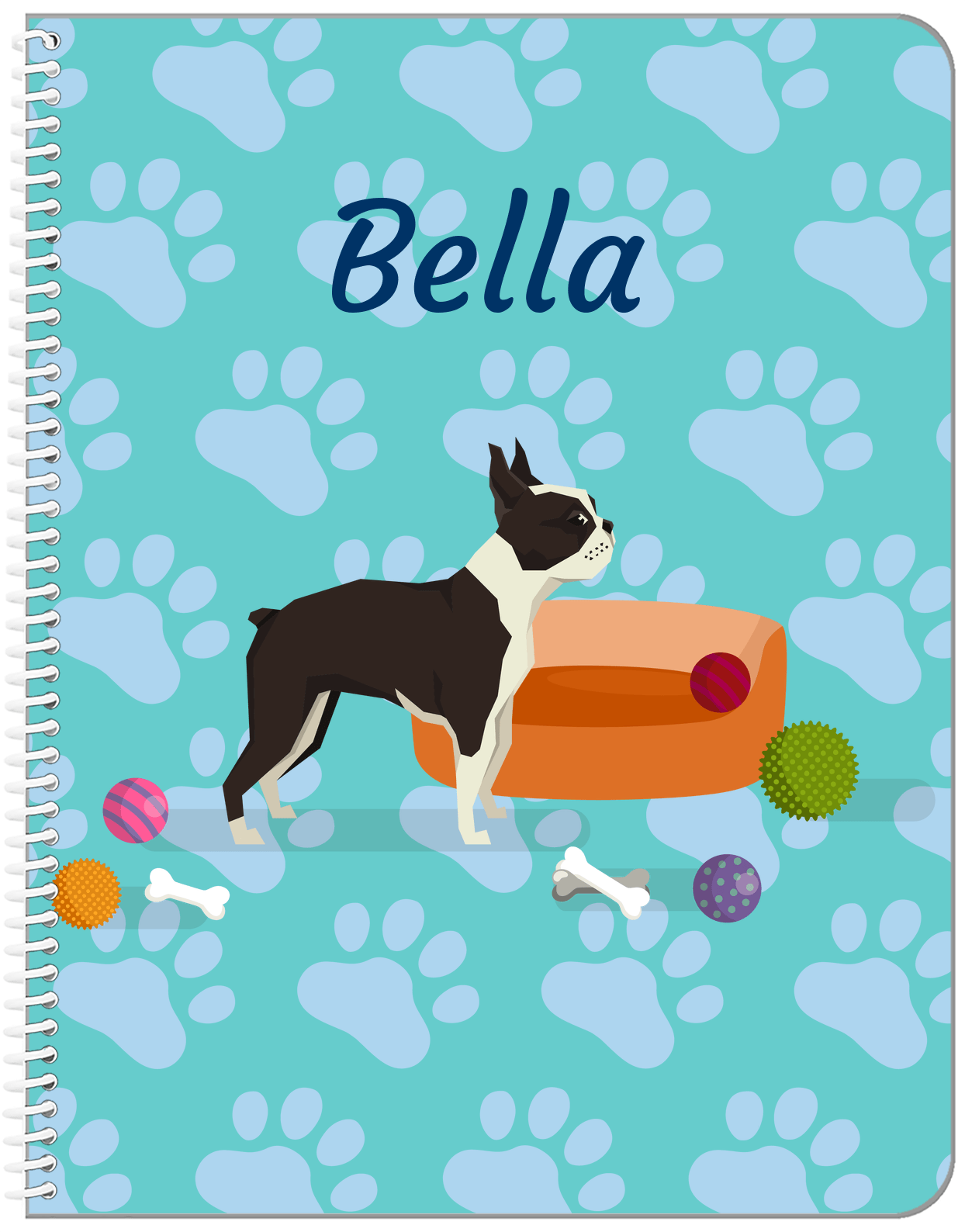 Personalized Dogs Notebook I - Teal Background - Boston Terrier - Front View