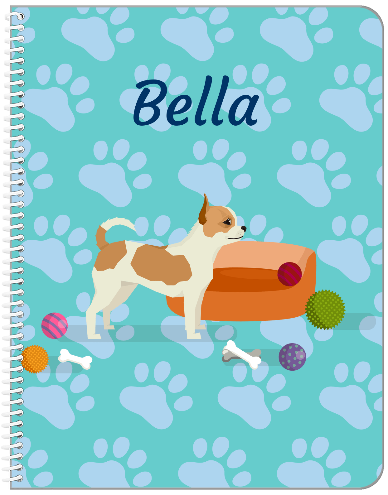 Personalized Dogs Notebook I - Teal Background - Chihuahua - Front View