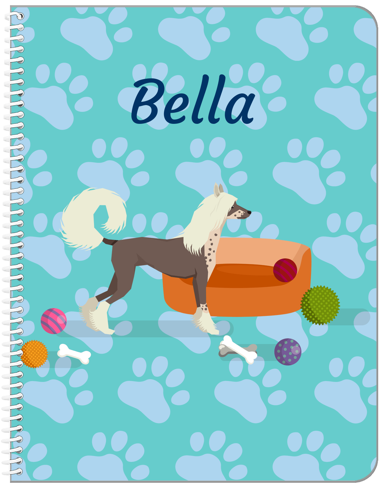 Personalized Dogs Notebook I - Teal Background - Chinese Crested Dog - Front View