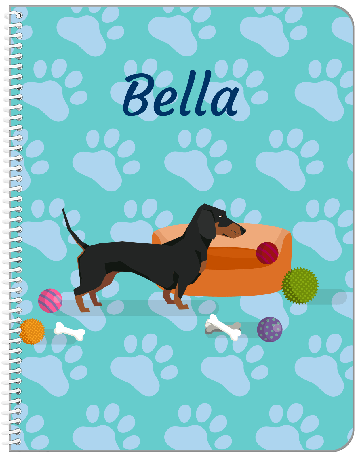 Personalized Dogs Notebook I - Teal Background - Dachshund - Front View