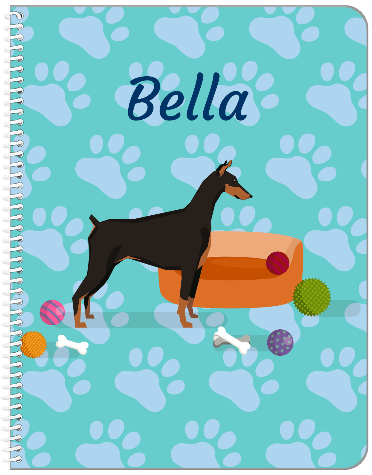 Personalized Dogs Notebook I - Teal Background - Doberman - Front View