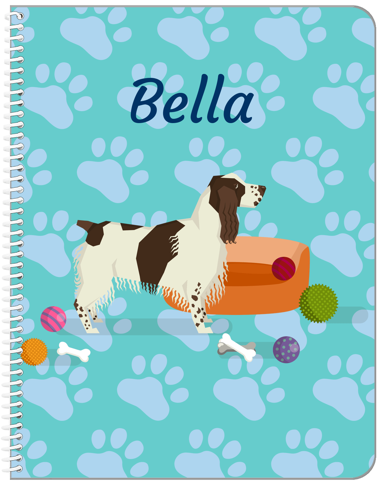 Personalized Dogs Notebook I - Teal Background - English Springer Spaniel - Front View