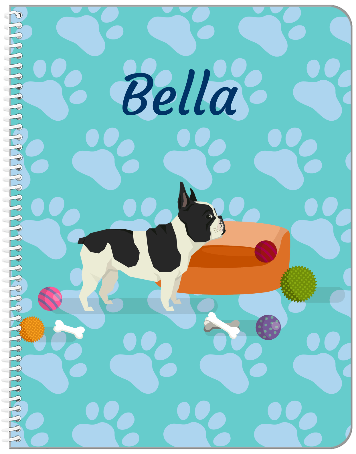 Personalized Dogs Notebook I - Teal Background - French Bulldog - Front View