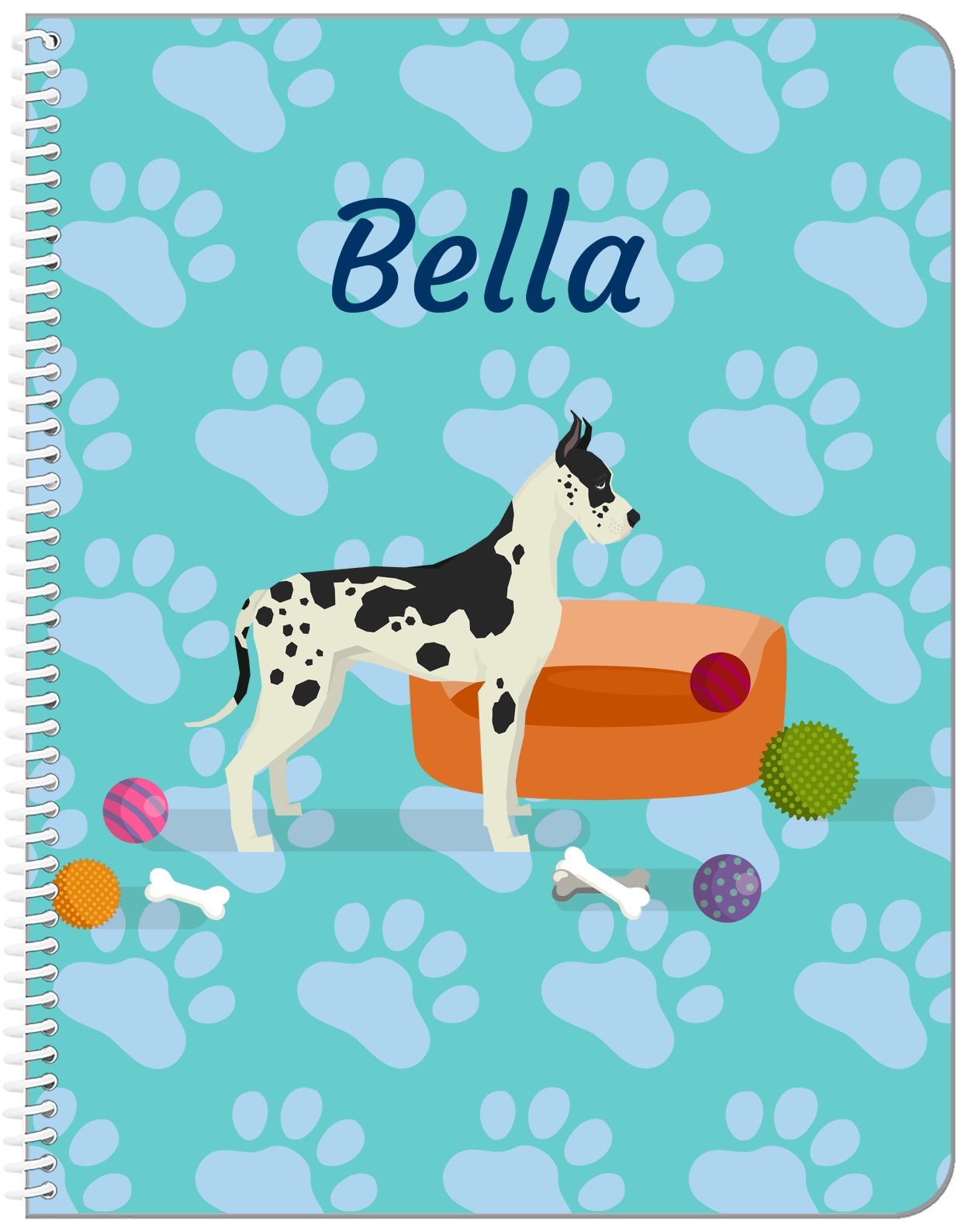 Personalized Dogs Notebook I - Teal Background - Great Dane - Front View