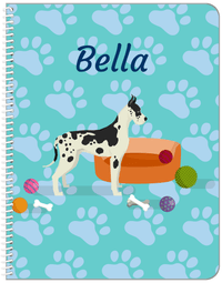 Thumbnail for Personalized Dogs Notebook I - Teal Background - Great Dane - Front View