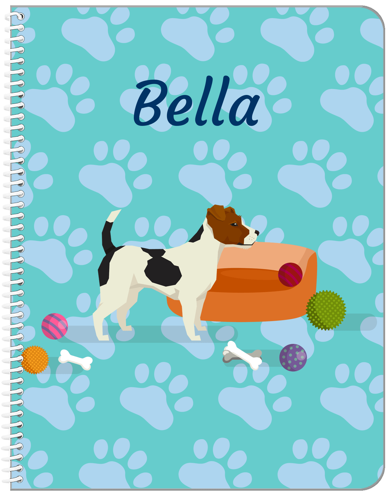 Personalized Dogs Notebook I - Teal Background - Jack Russell Terrier - Front View
