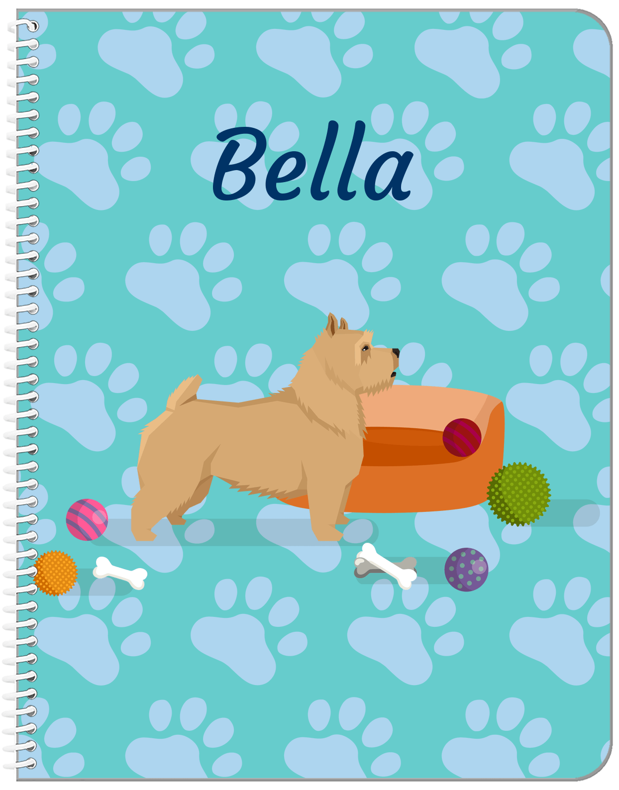 Personalized Dogs Notebook I - Teal Background - Norwich Terrier - Front View