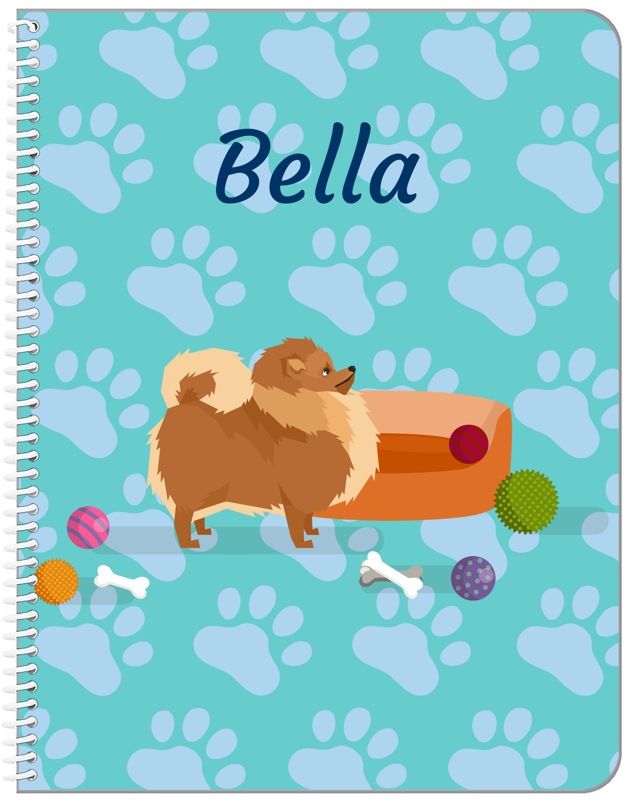 Personalized Dogs Notebook I - Teal Background - Pomeranian - Front View