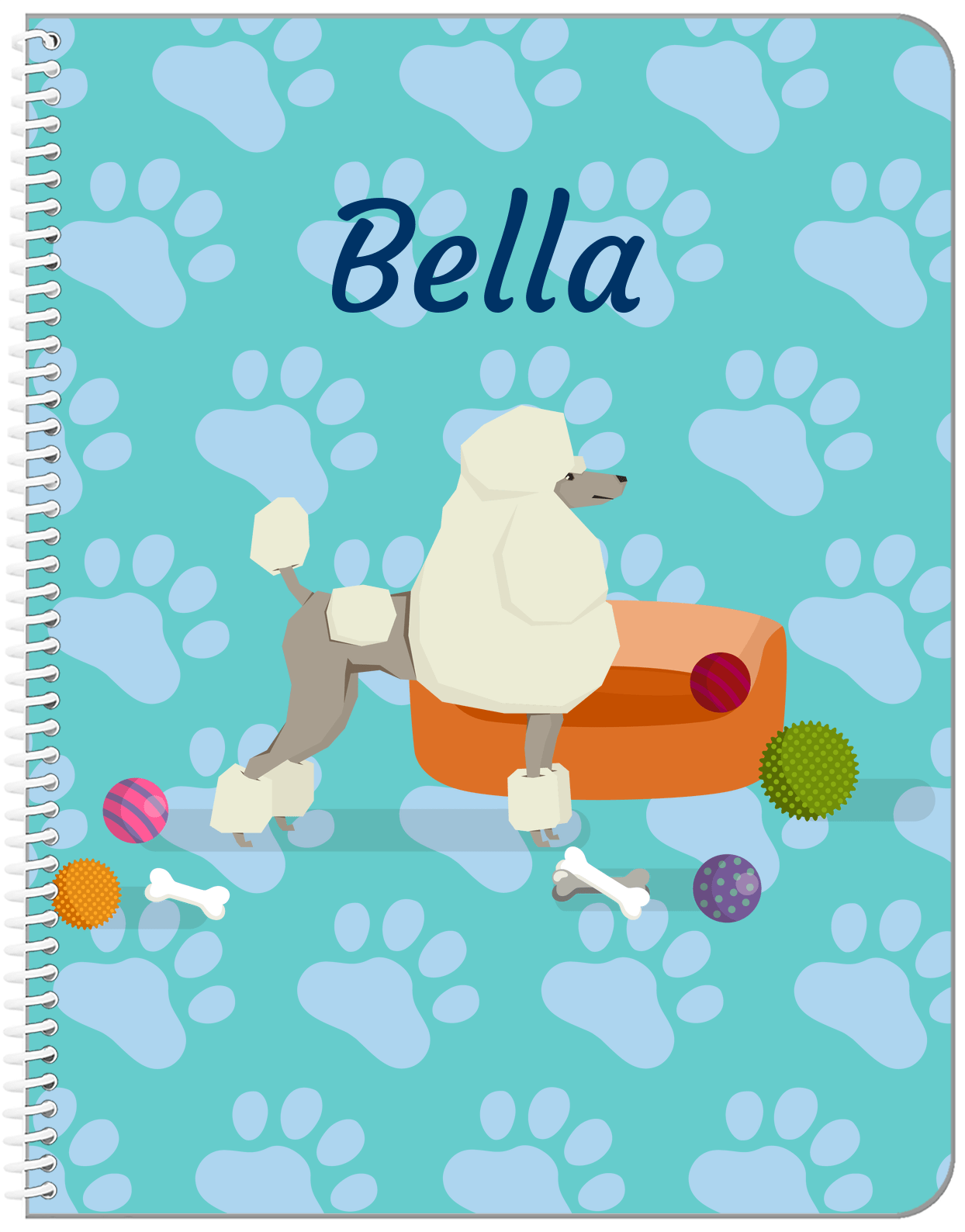 Personalized Dogs Notebook I - Teal Background - Poodle - Front View