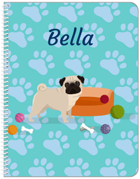 Thumbnail for Personalized Dogs Notebook I - Teal Background - Pug - Front View