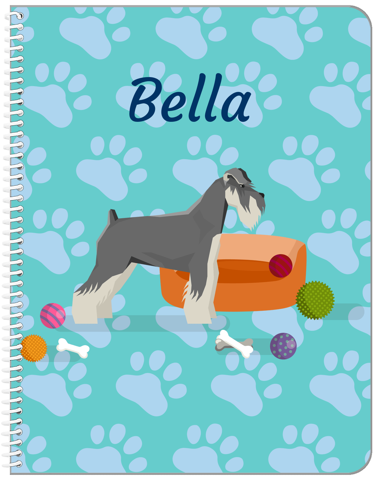 Personalized Dogs Notebook I - Teal Background - Schnauzer - Front View