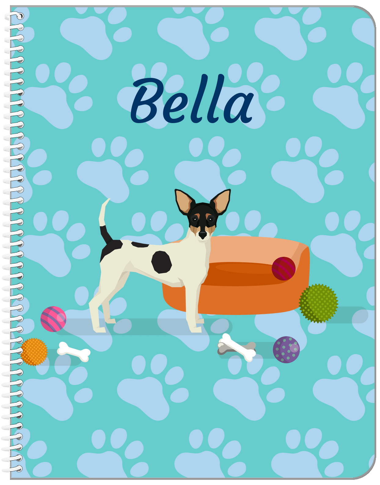 Personalized Dogs Notebook I - Teal Background - Toy Fox Terrier - Front View