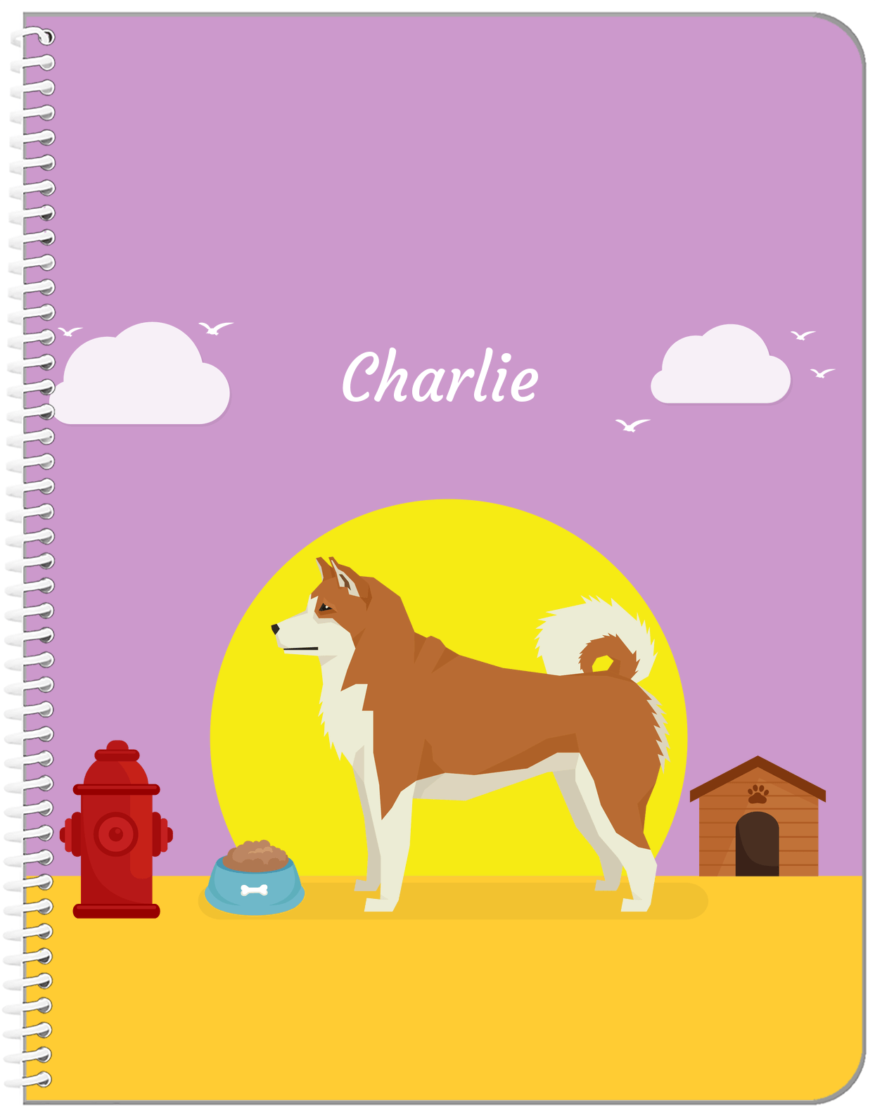 Personalized Dogs Notebook II - Purple Background - Akita Inu - Front View