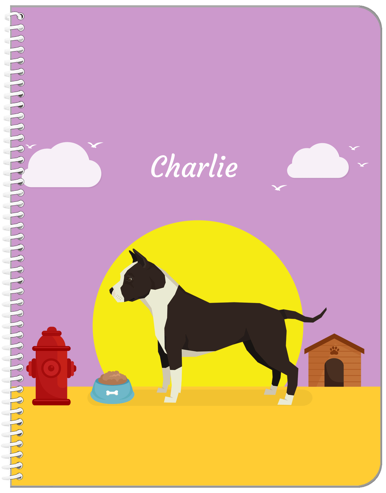 Personalized Dogs Notebook II - Purple Background - American Staffordshire Terrier - Front View