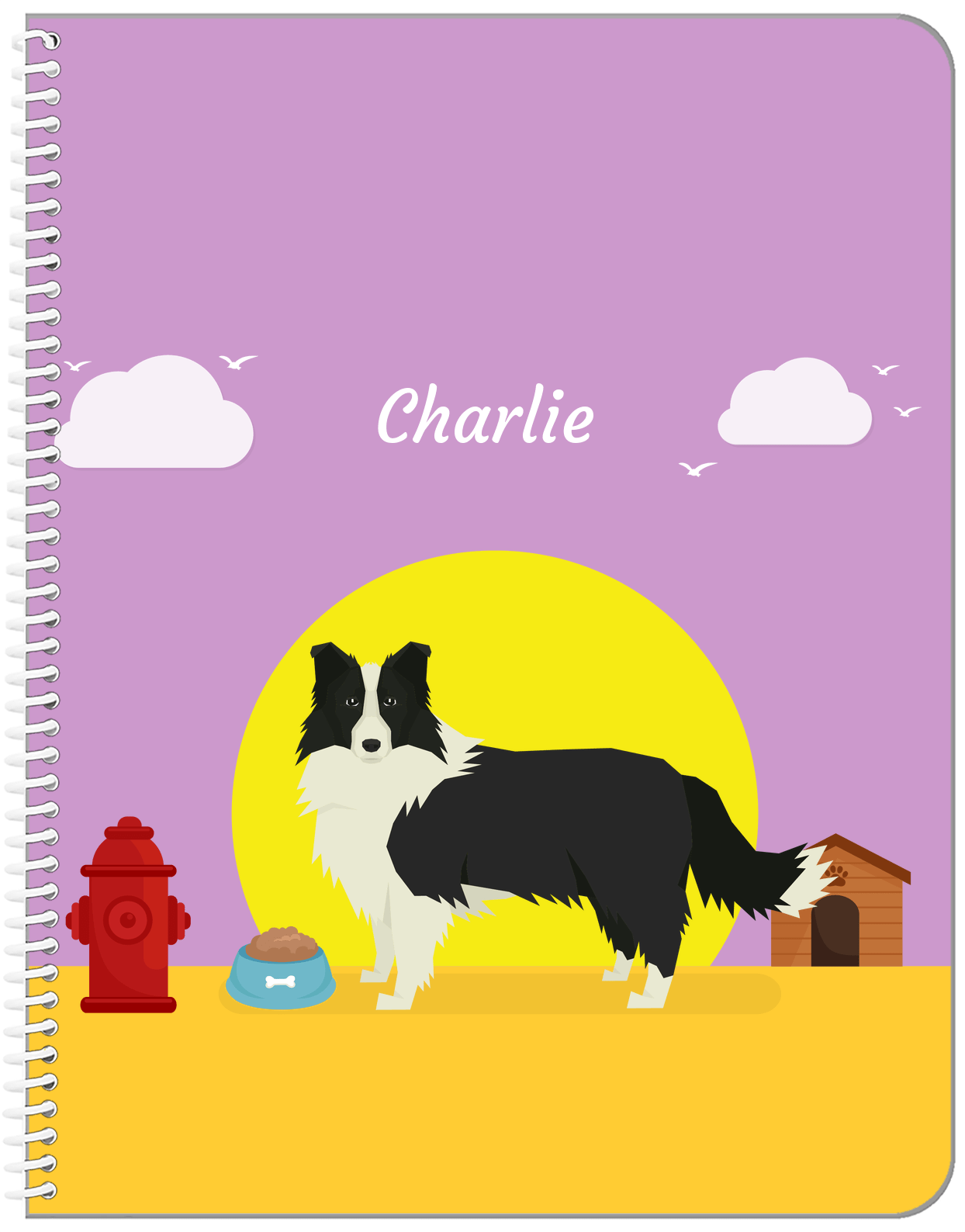 Personalized Dogs Notebook II - Purple Background - Border Collie - Front View