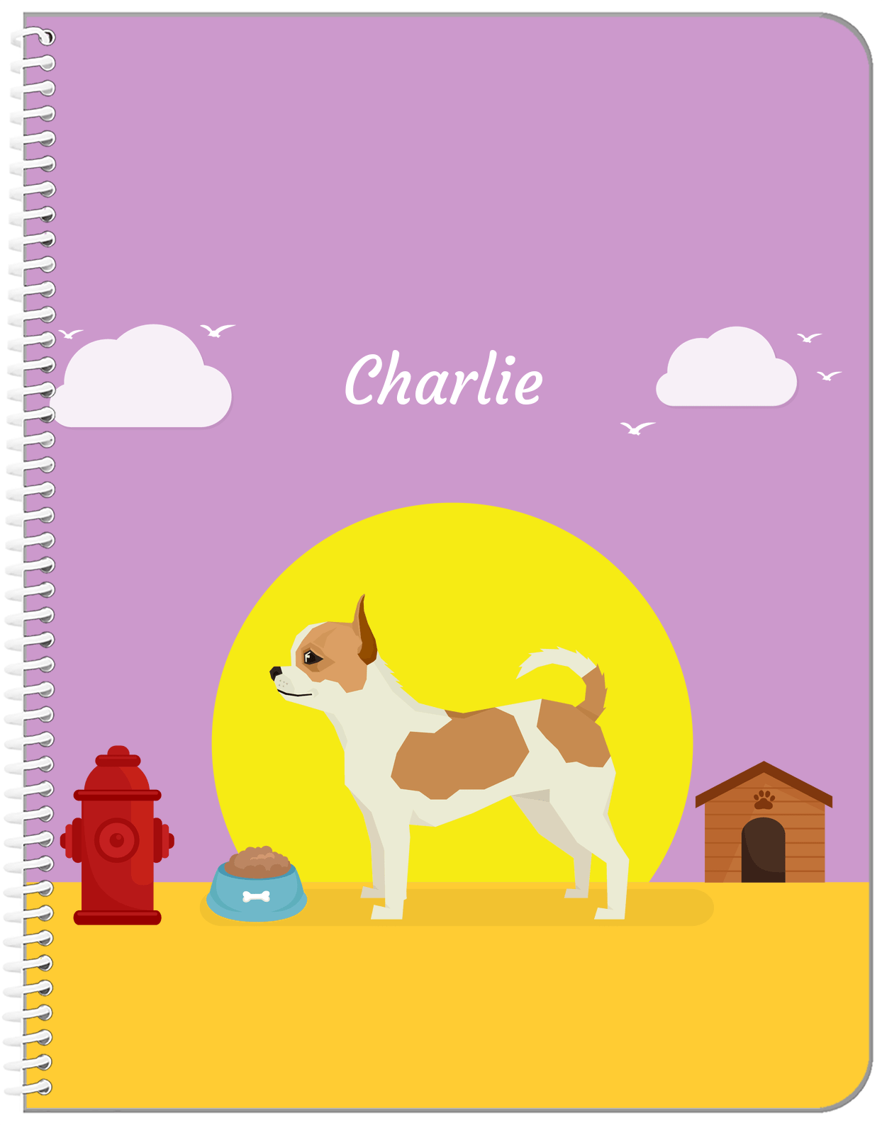 Personalized Dogs Notebook II - Purple Background - Chihuahua - Front View