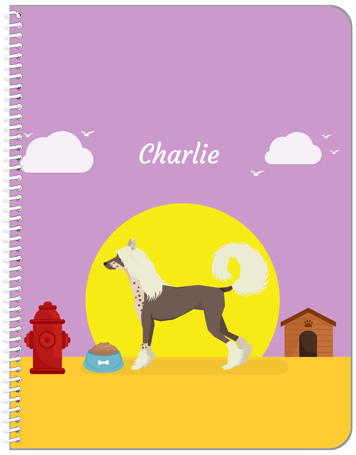 Personalized Dogs Notebook II - Purple Background - Chinese Crested Dog - Front View