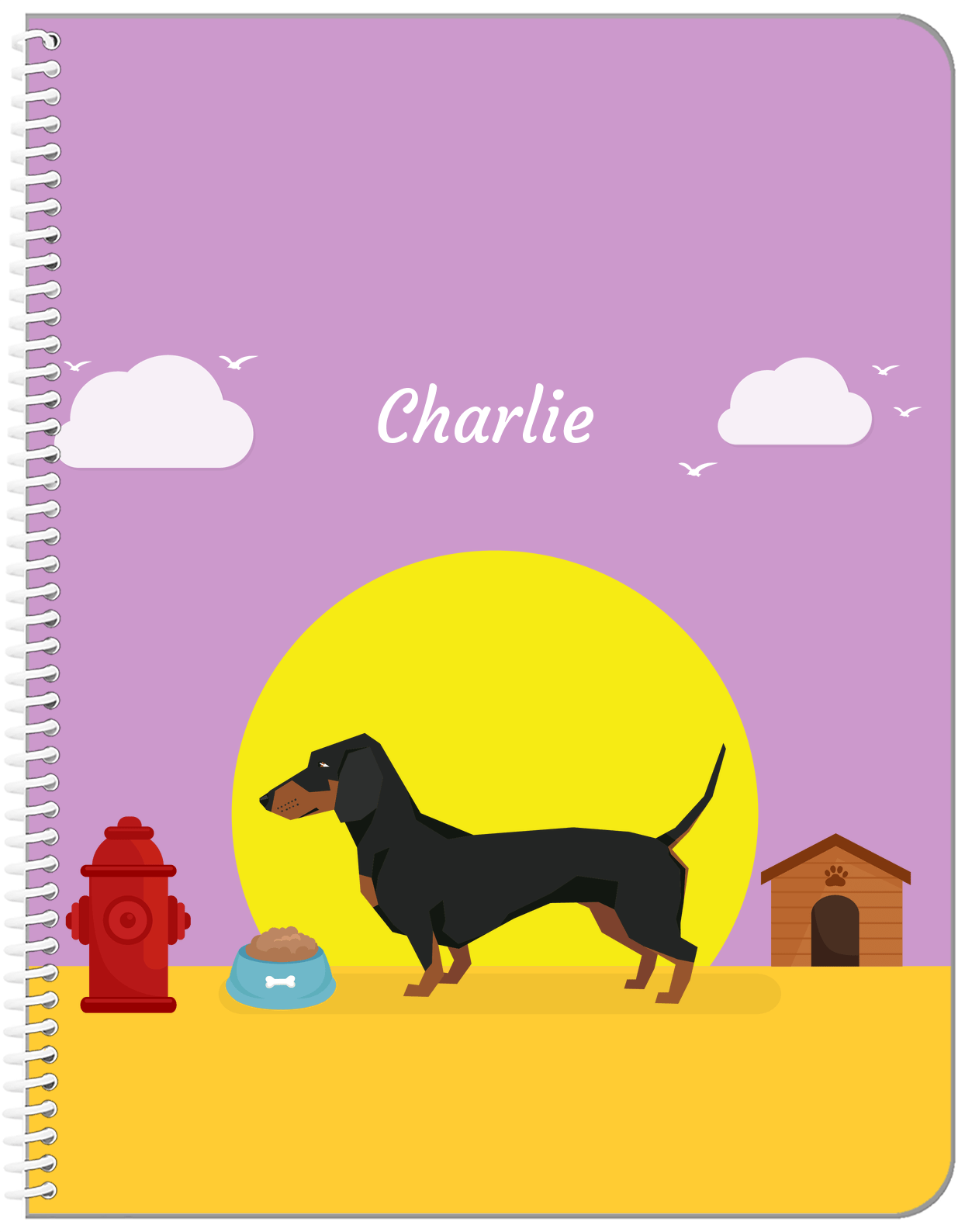 Personalized Dogs Notebook II - Purple Background - Dachshund - Front View
