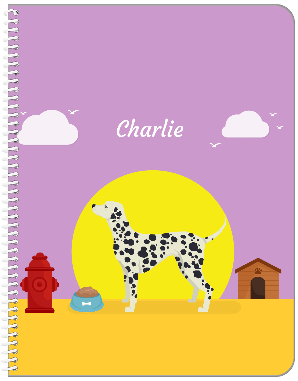 Personalized Dogs Notebook II - Purple Background - Dalmatian - Front View