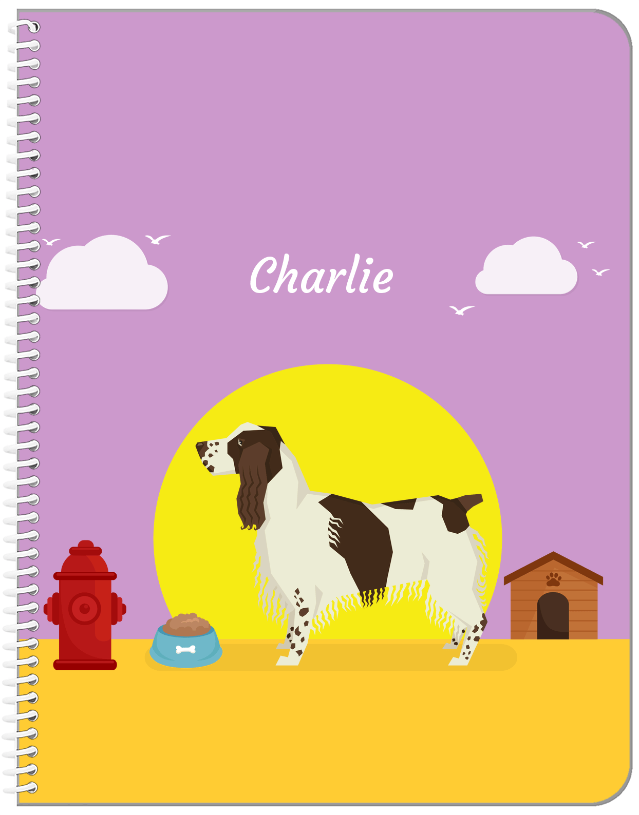 Personalized Dogs Notebook II - Purple Background - English Springer Spaniel - Front View