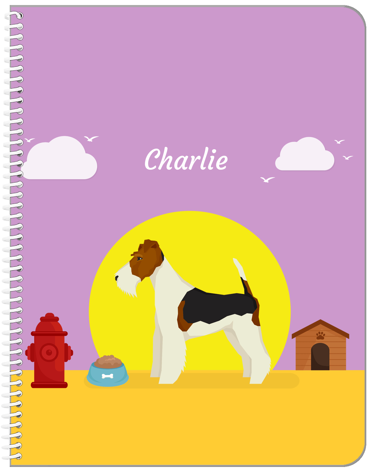 Personalized Dogs Notebook II - Purple Background - Fox Terrier - Front View