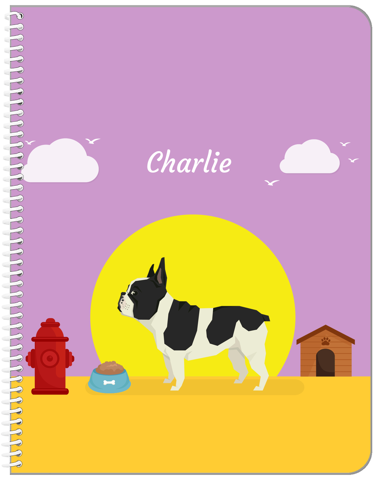 Personalized Dogs Notebook II - Purple Background - French Bulldog - Front View
