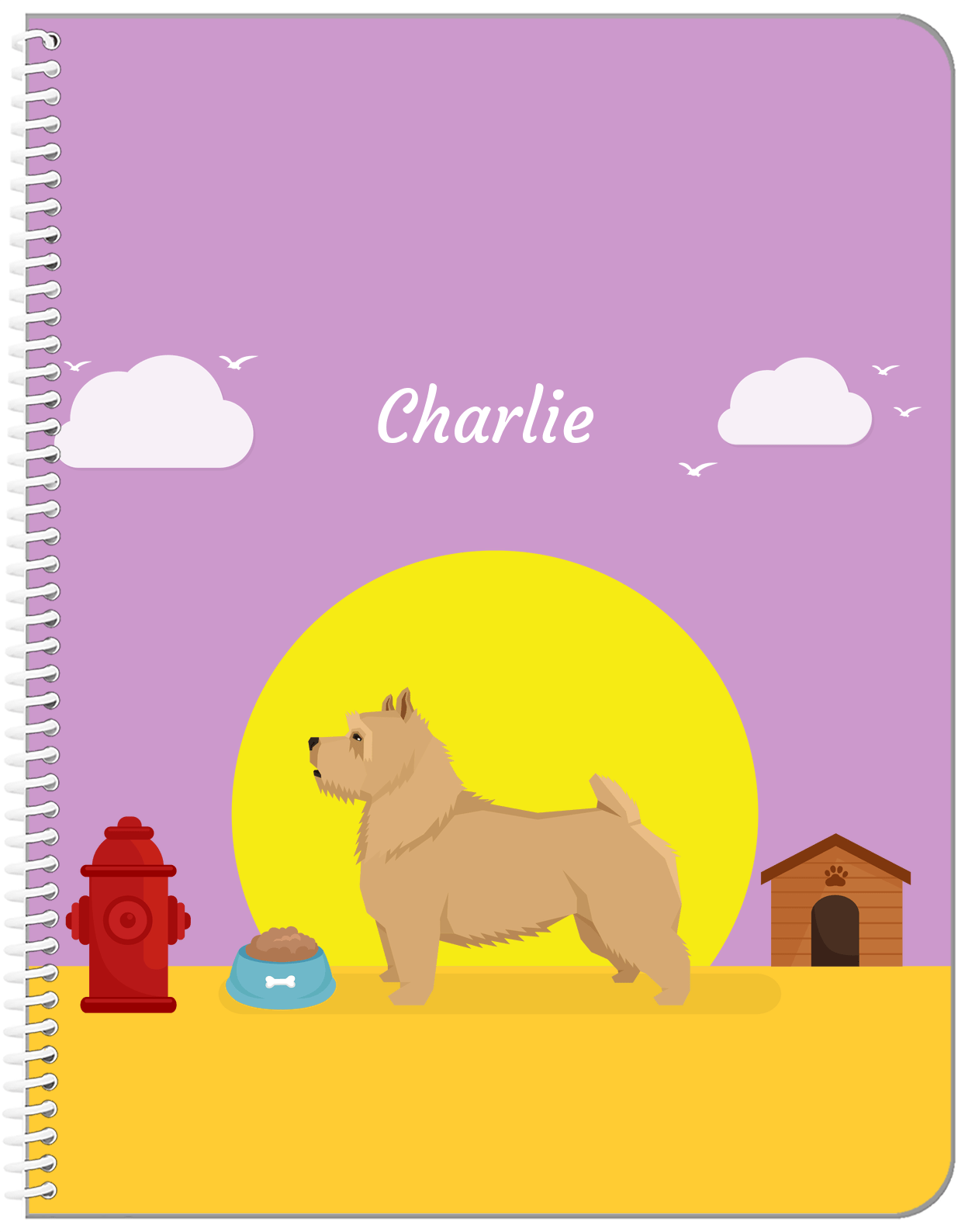 Personalized Dogs Notebook II - Purple Background - Norwich Terrier - Front View