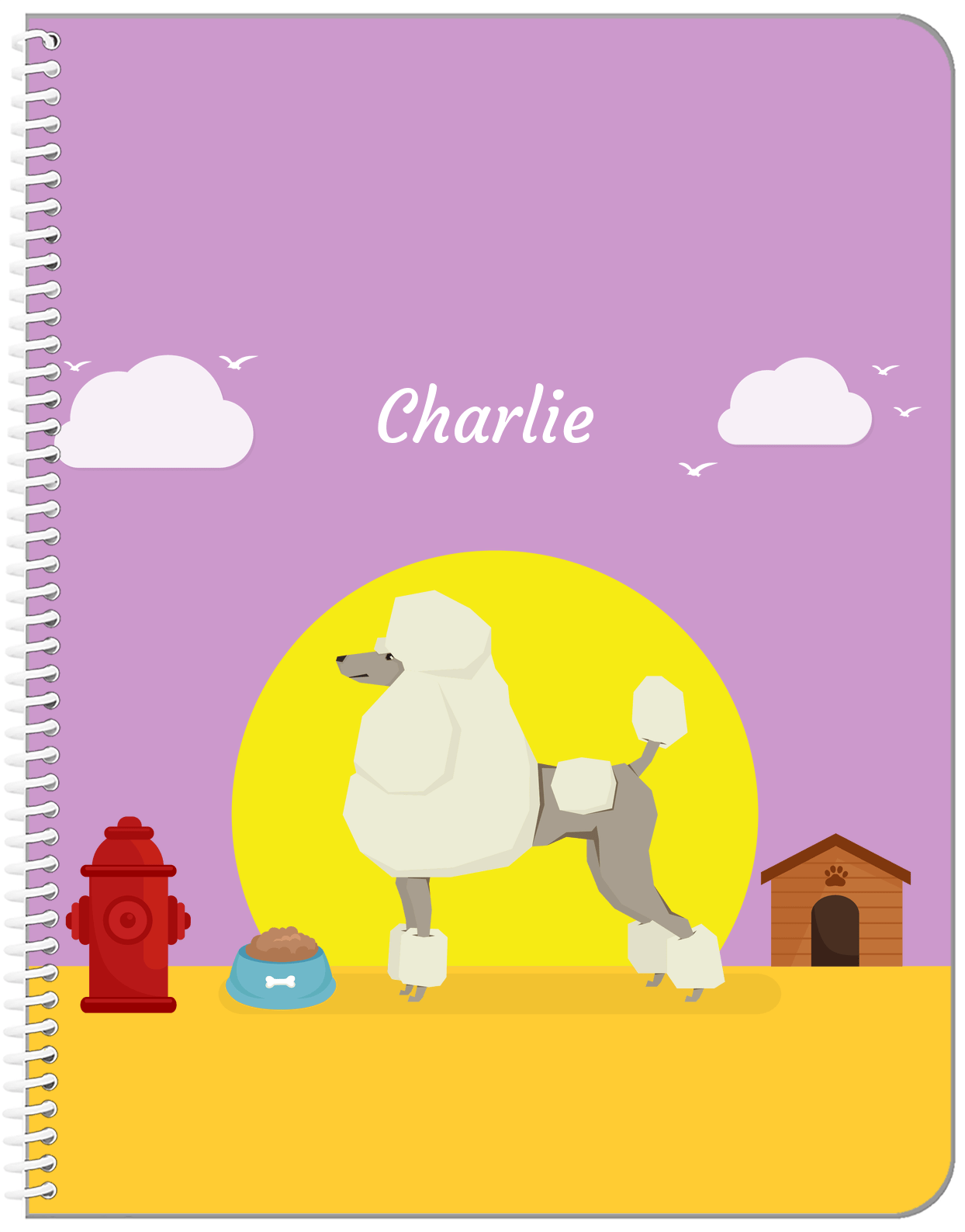 Personalized Dogs Notebook II - Purple Background - Poodle - Front View