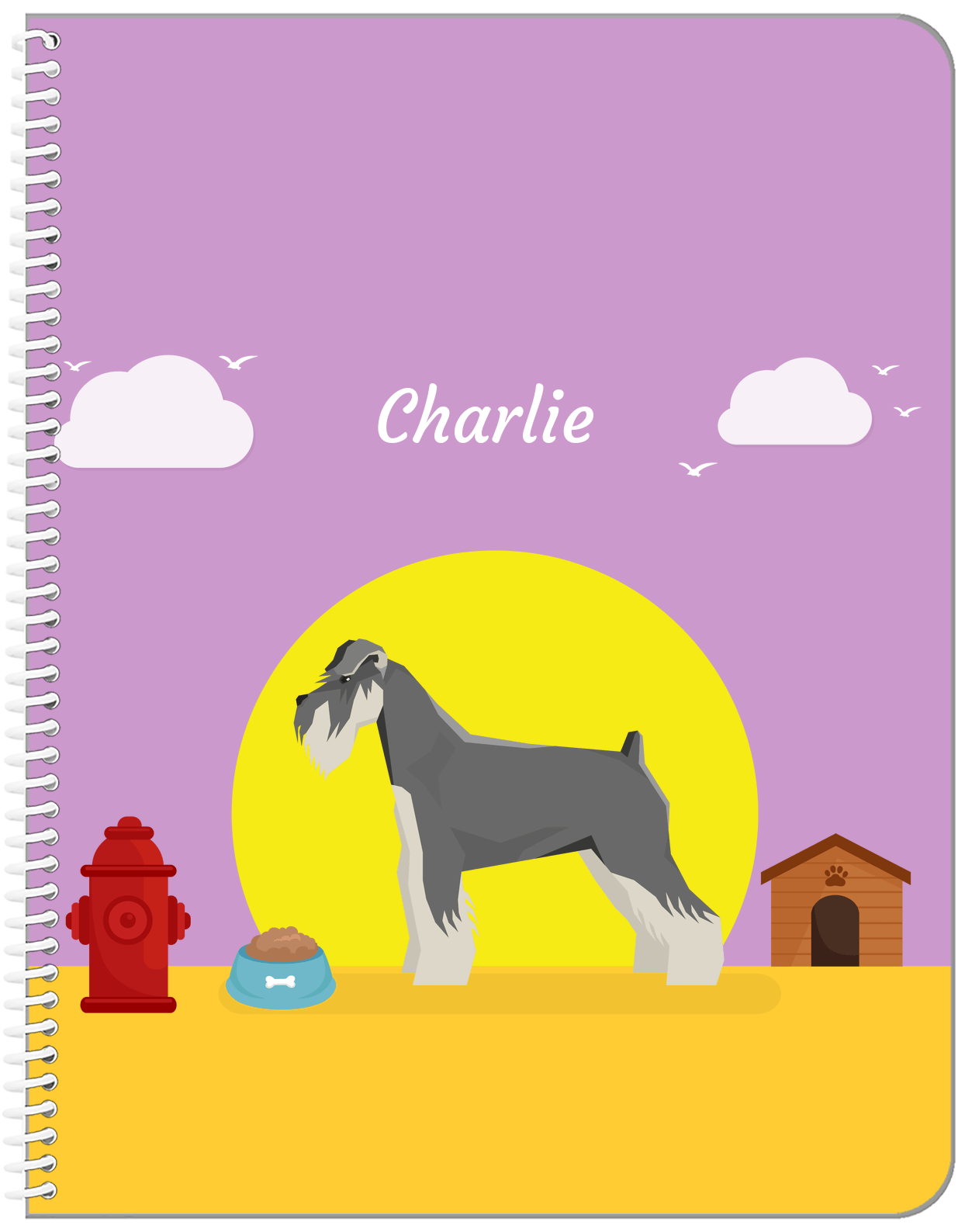 Personalized Dogs Notebook II - Purple Background - Schnauzer - Front View