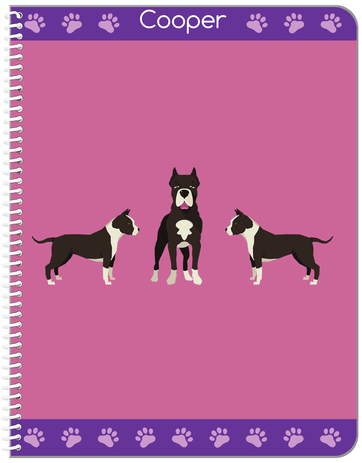 Personalized Dogs Notebook III - Purple Background - American Staffordshire Terrier - Front View