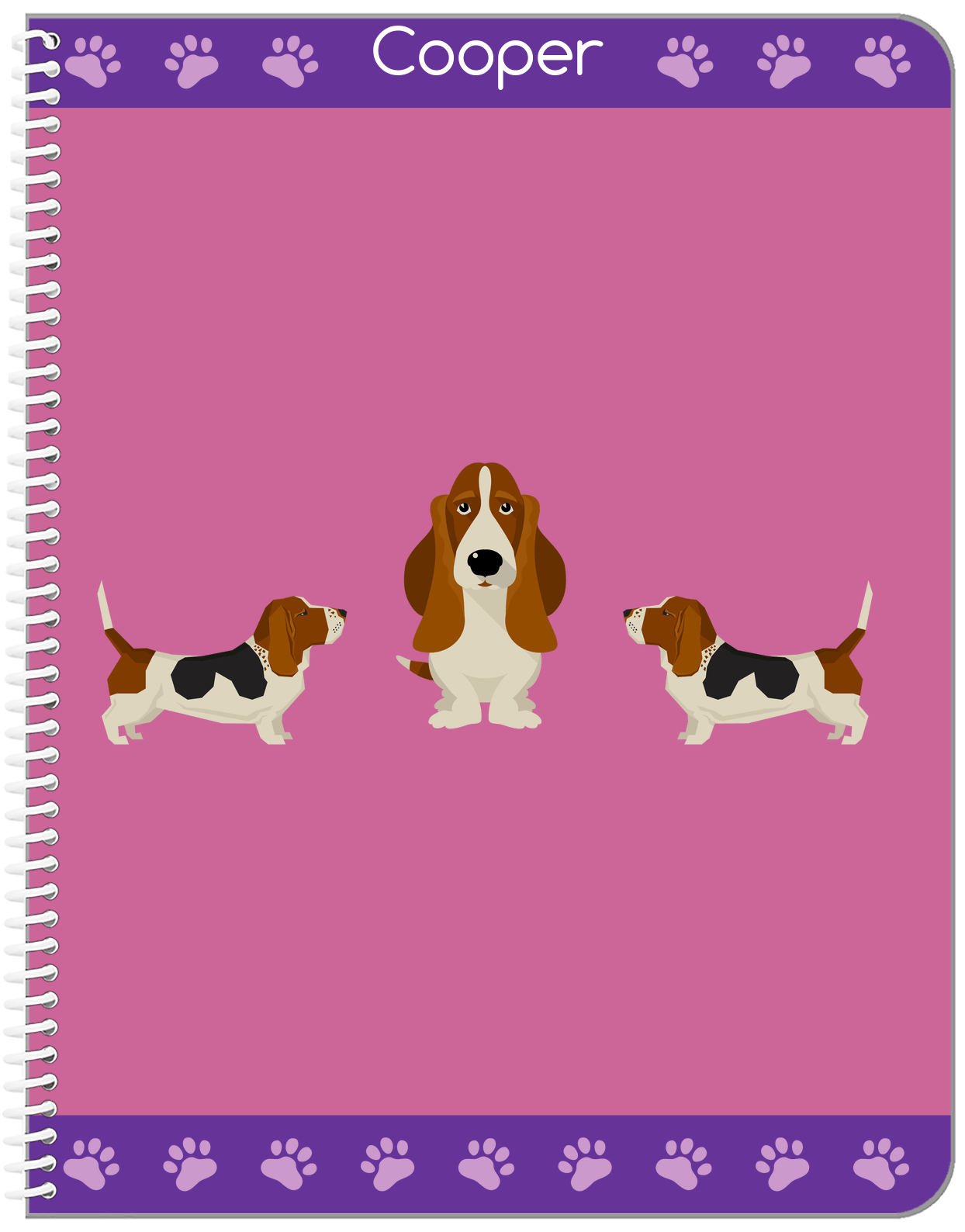 Personalized Dogs Notebook III - Purple Background - Basset Hound - Front View