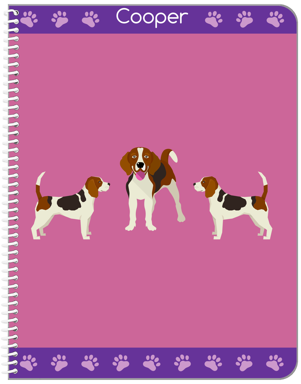 Personalized Dogs Notebook III - Purple Background - Beagle - Front View