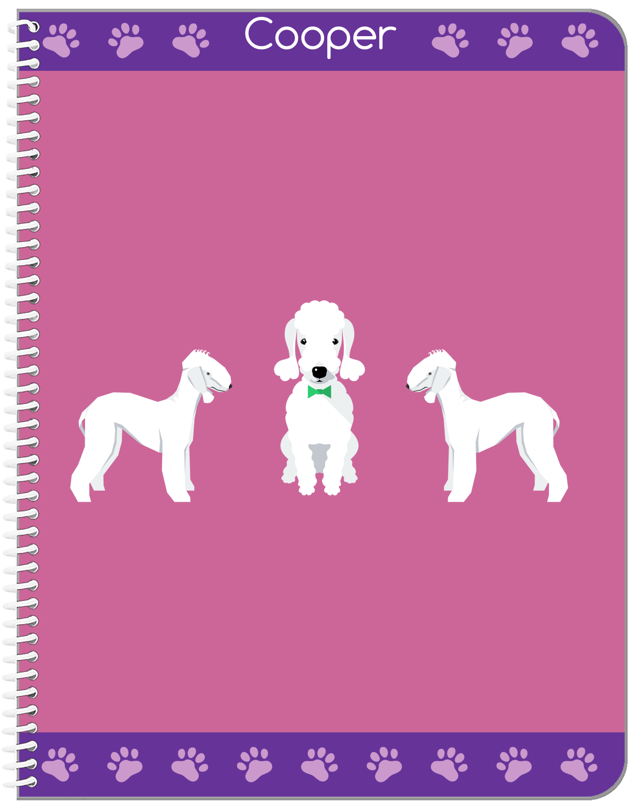 Personalized Dogs Notebook III - Purple Background - Bedlington Terrier - Front View