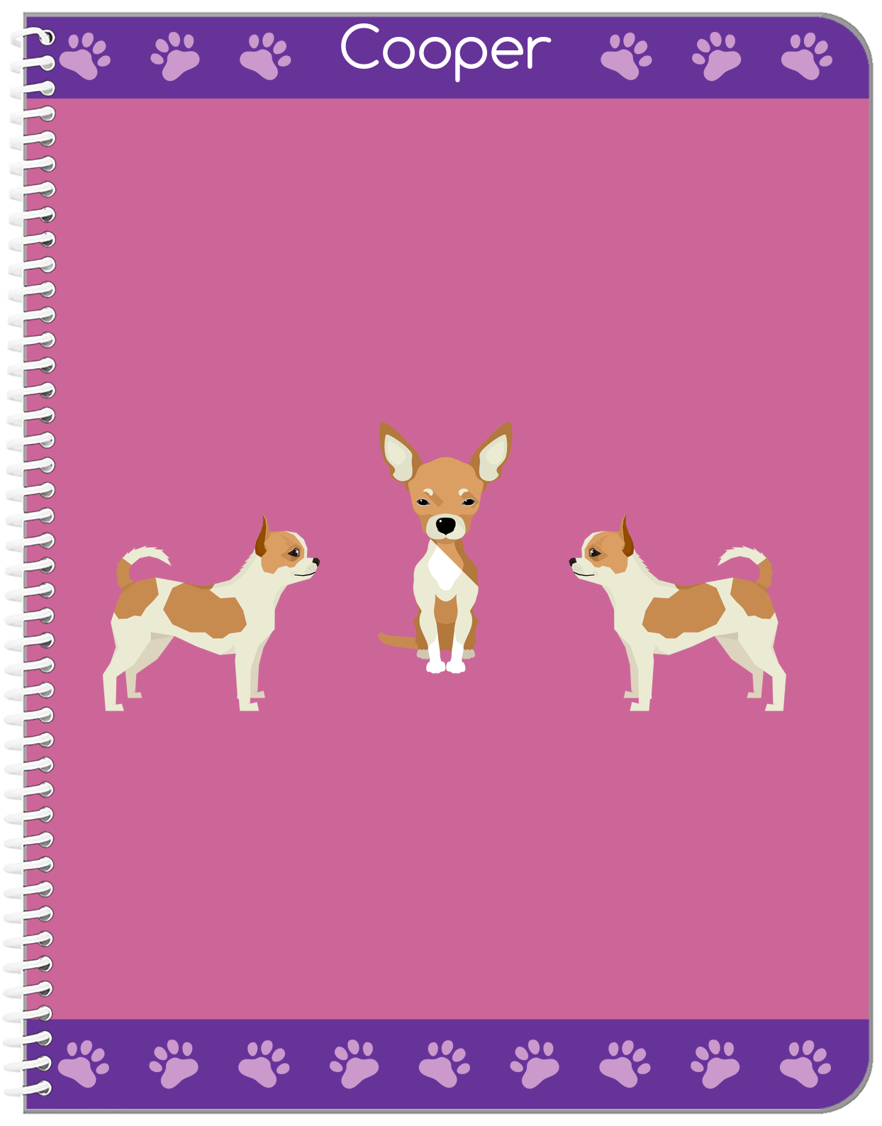 Personalized Dogs Notebook III - Purple Background - Chihuahua - Front View