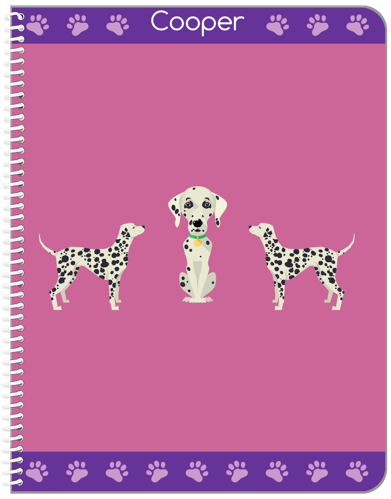 Personalized Dogs Notebook III - Purple Background - Dalmatian - Front View