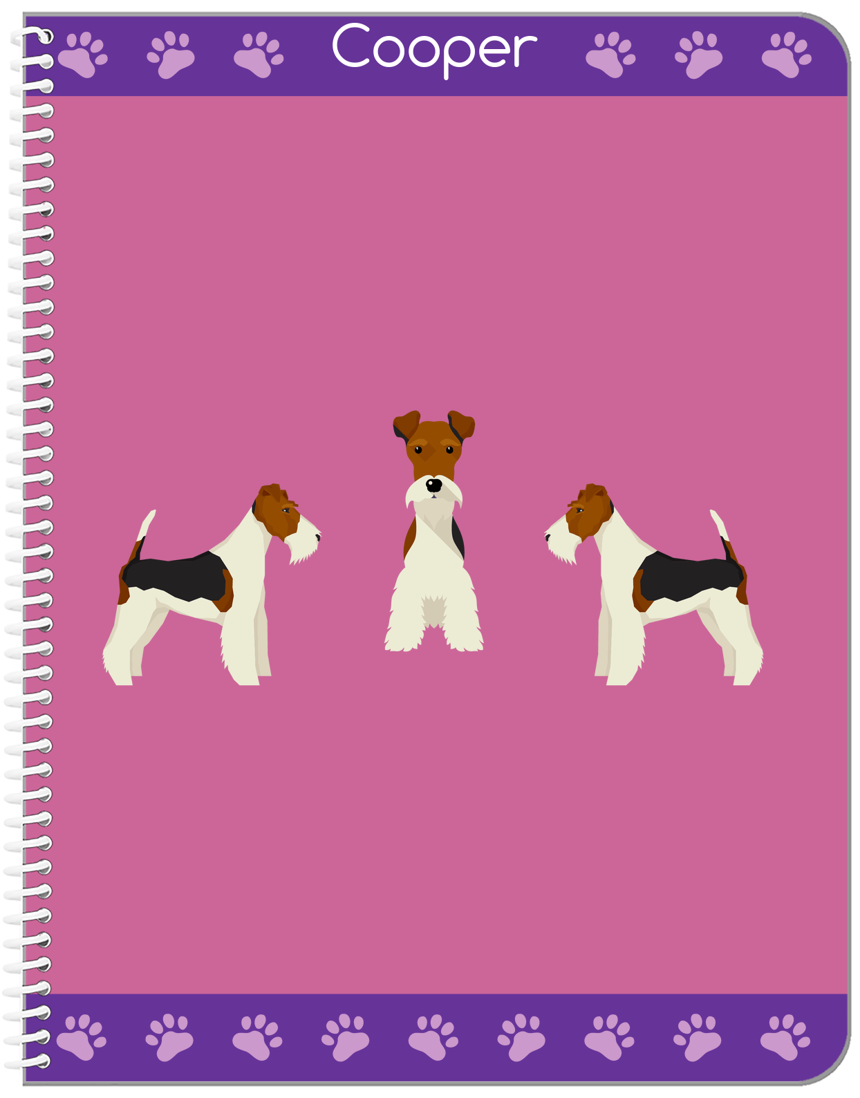 Personalized Dogs Notebook III - Purple Background - Fox Terrier - Front View