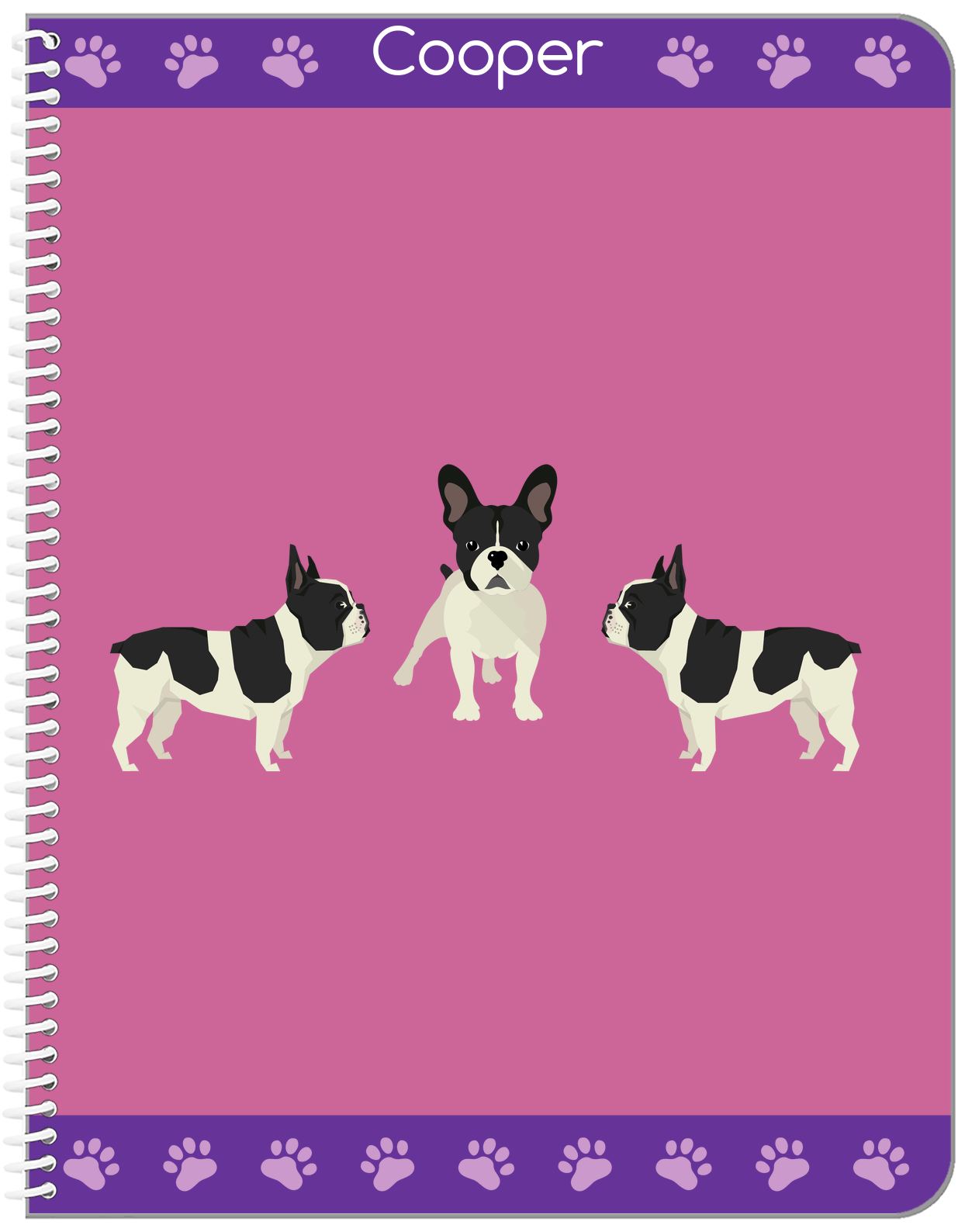 Personalized Dogs Notebook III - Purple Background - French Bulldog - Front View