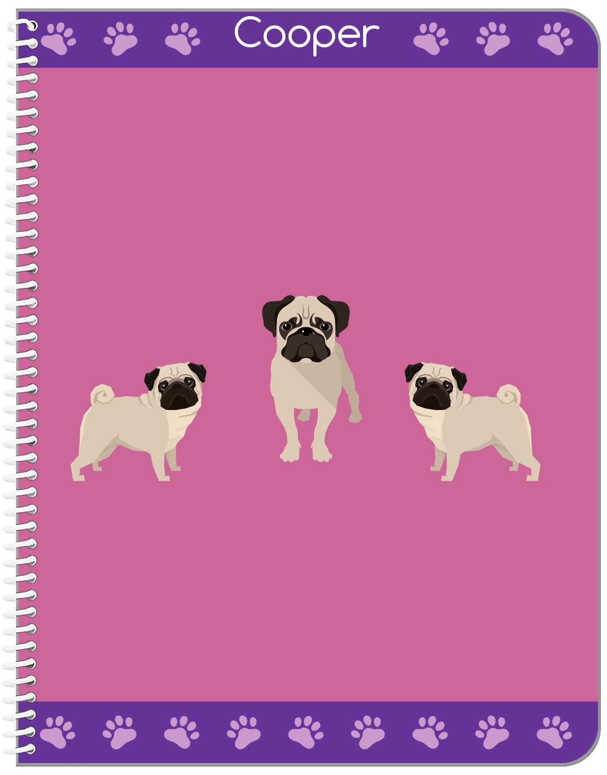 Personalized Dogs Notebook III - Purple Background - Pug - Front View