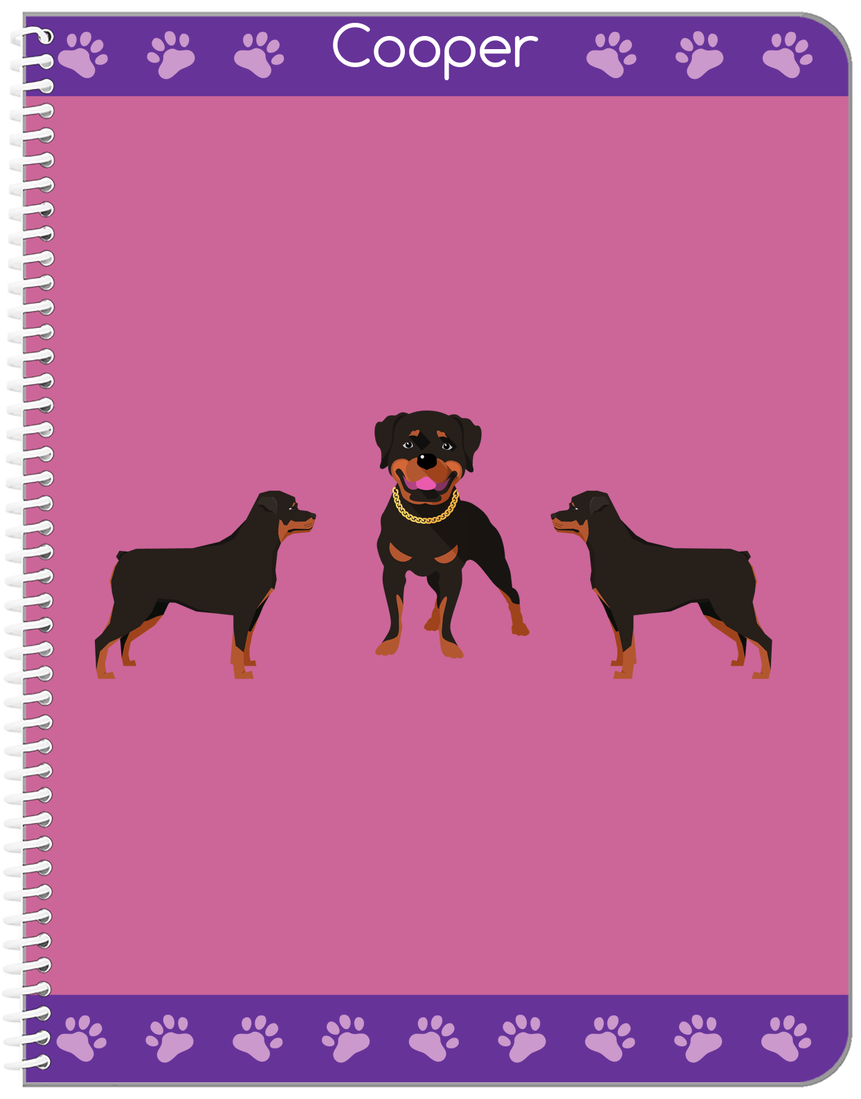 Personalized Dogs Notebook III - Purple Background - Rottweiler - Front View