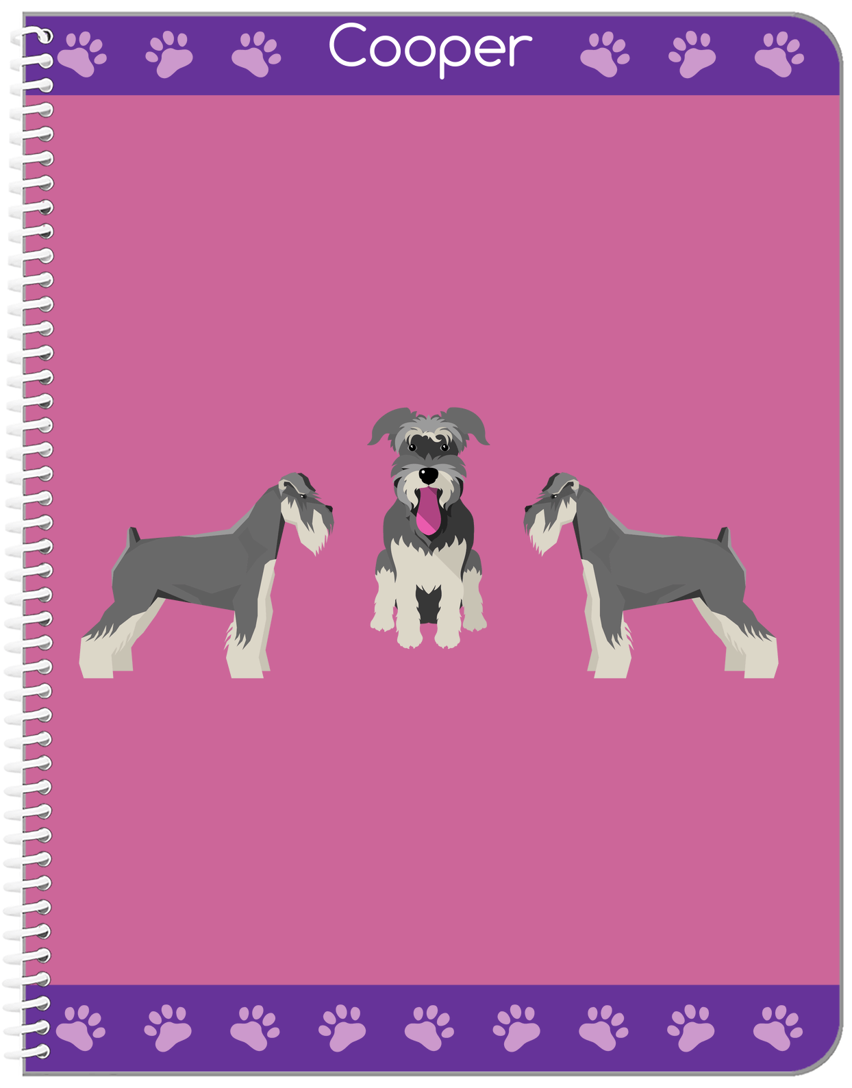 Personalized Dogs Notebook III - Purple Background - Schnauzer - Front View