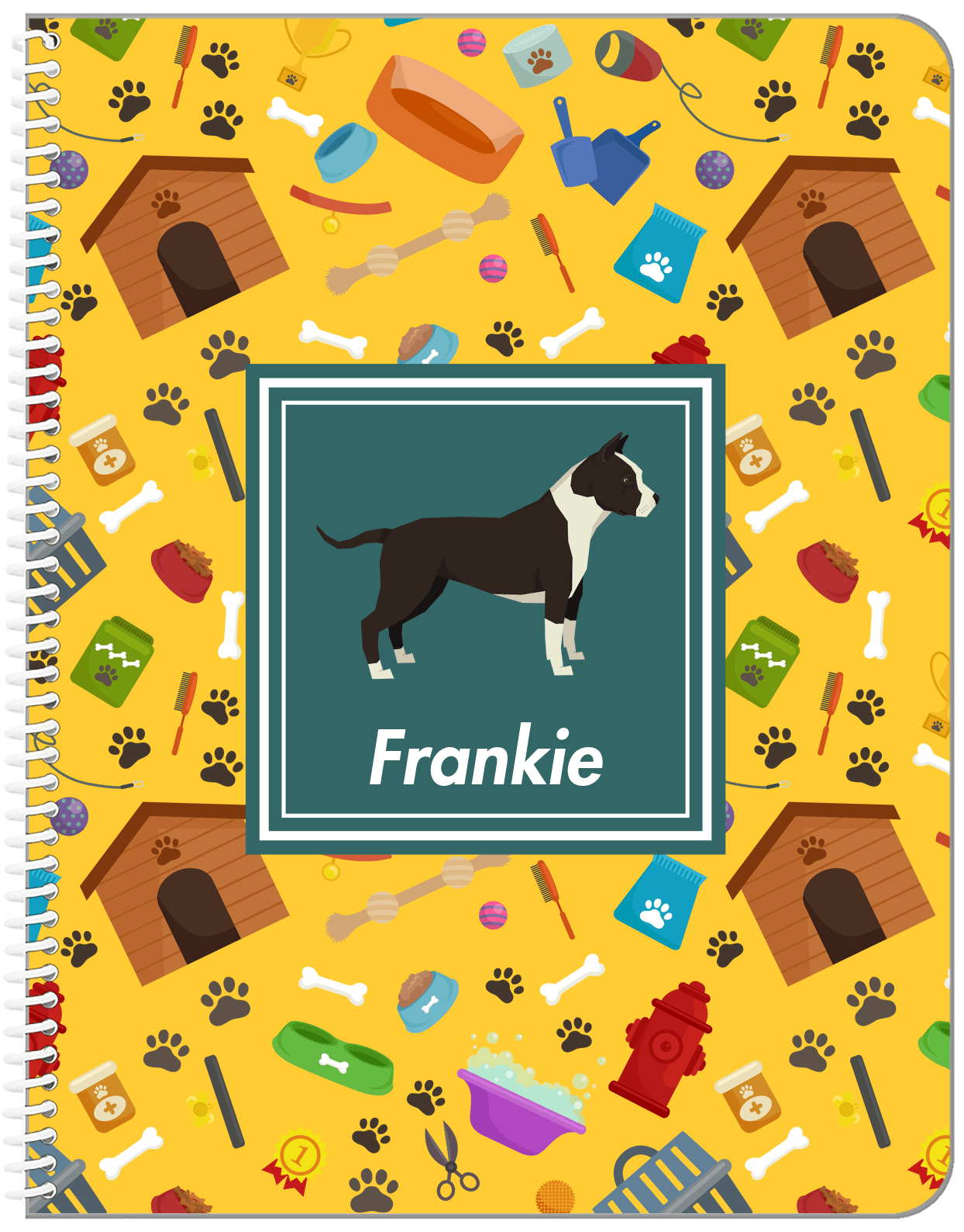 Personalized Dogs Notebook VI - Yellow Background - American Staffordshire Terrier - Front View