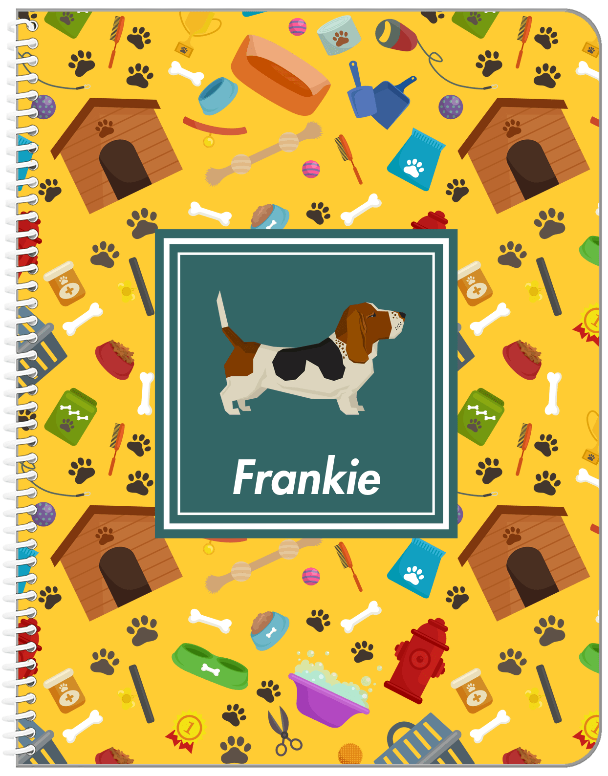 Personalized Dogs Notebook VI - Yellow Background - Basset Hound - Front View